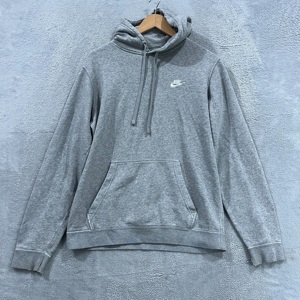 Nike Hoodie Mens Medium M Gray Fleece Pullover Sweatshirt Pockets Drawstring